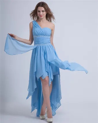Empire High Low One Shoulder Chiffon Beading Cocktail Dresses