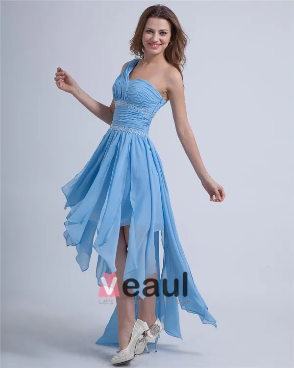 Empire High Low One Shoulder Chiffon Beading Cocktail Dresses