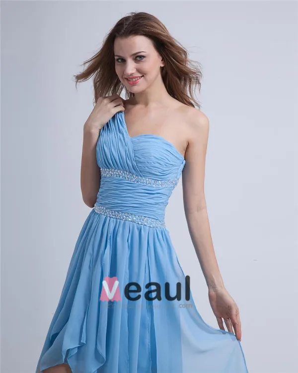 Empire High Low One Shoulder Chiffon Beading Cocktail Dresses