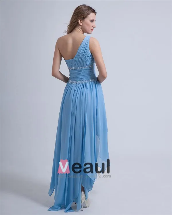 Empire High Low One Shoulder Chiffon Beading Cocktail Dresses