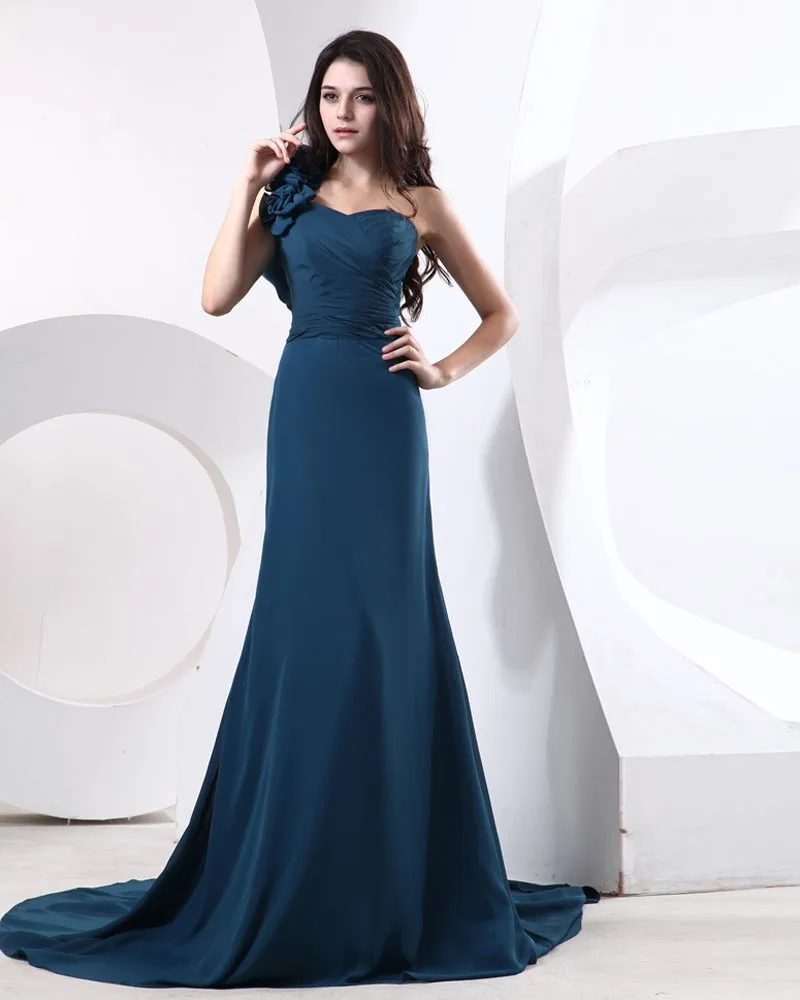 Satin Tyll Manuell Blomst Pleat En Skulder Ermelos Brudepikekjoler