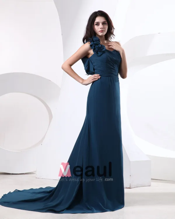 satin and tulle bridesmaid dresses A-Line Off Shoulder Satin Tulle Blue Long Prom Dress, Blue Long Formal Dress Custom Size / Blue main image 0