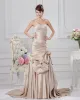 Sweetheart Pleated Floor Length Bowknot Satin Sheath Wedding Dress