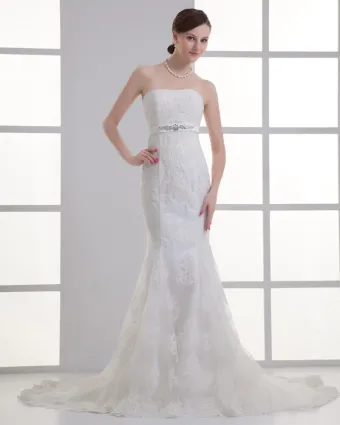 Court Train Strapless Mermaid Wedding Dress