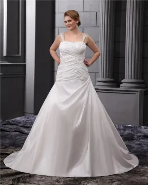 A Ligne Carre Balayage Sans Manches En Satin Mousseline De Soie Broderies De Perles Plus La Robe De Mariage De Taille