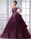 Ball Gown Taffeta Organza Applique Ruffle Beading Strapless Floor Length Quinceanera Prom Dresses