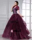 Ball Gown Taffeta Organza Applique Ruffle Beading Strapless Floor Length Quinceanera Prom Dresses