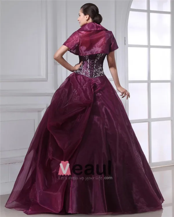 Ball Gown Taffeta Organza Applique Ruffle Beading Strapless Floor Length Quinceanera Prom Dresses