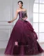 Ball Gown Taffeta Organza Applique Ruffle Beading Strapless Floor Length Quinceanera Prom Dresses