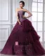 Ball Gown Taffeta Organza Applique Ruffle Beading Strapless Floor Length Quinceanera Prom Dresses
