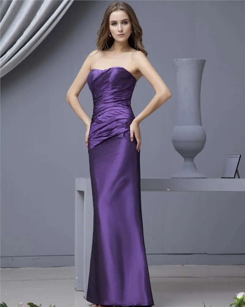 Delikate Kappe Stroppelos Taffeta Gulv Lengde Brudepikekjoler