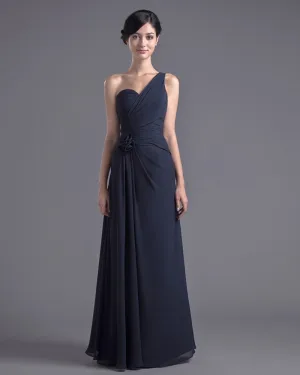 Fashion Chiffon Pleated Flower One Shoulder Floor Length Bridesmaid Dress