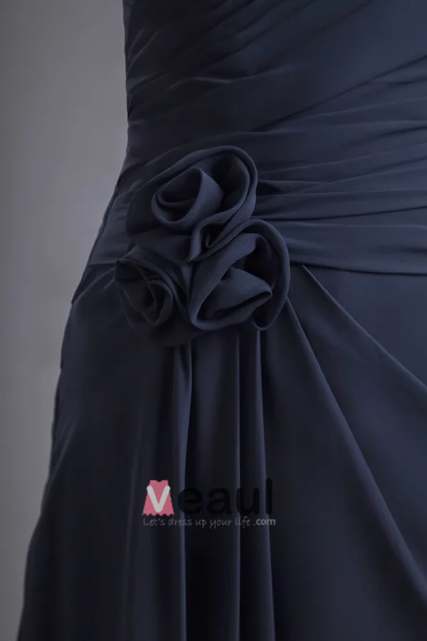Mousseline De Soie Fleur Une Epaule Etage Robe De Demoiselle D'honneur De Longueur Plisse De Mode