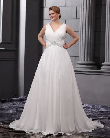 Perlage V Cour De Cou De Mousseline A Volants Plus La Taille De Mariée Robes De Mariage De Robe