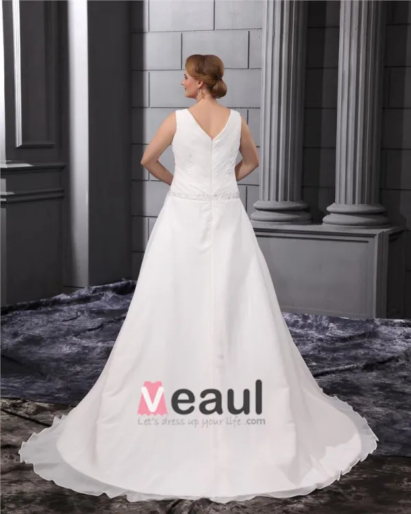 Chiffon Ruffle Beading V Neck Court Plus Size Bridal Gown Wedding Dresses