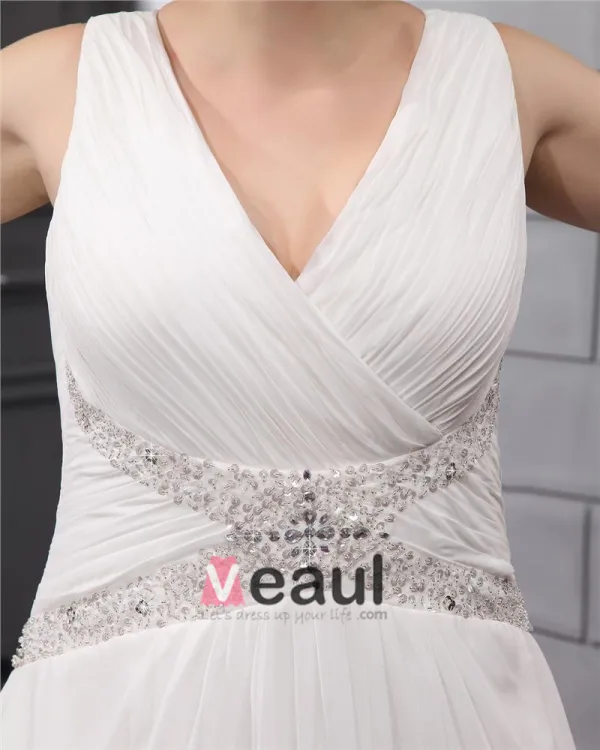 Chiffon Ruffle Beading V Neck Court Plus Size Bridal Gown Wedding Dresses