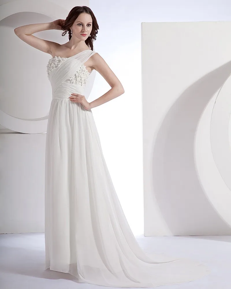 Chiffon Satin En Skulder Beading Feie Skjede Brudekjoler Bryllupskjoler