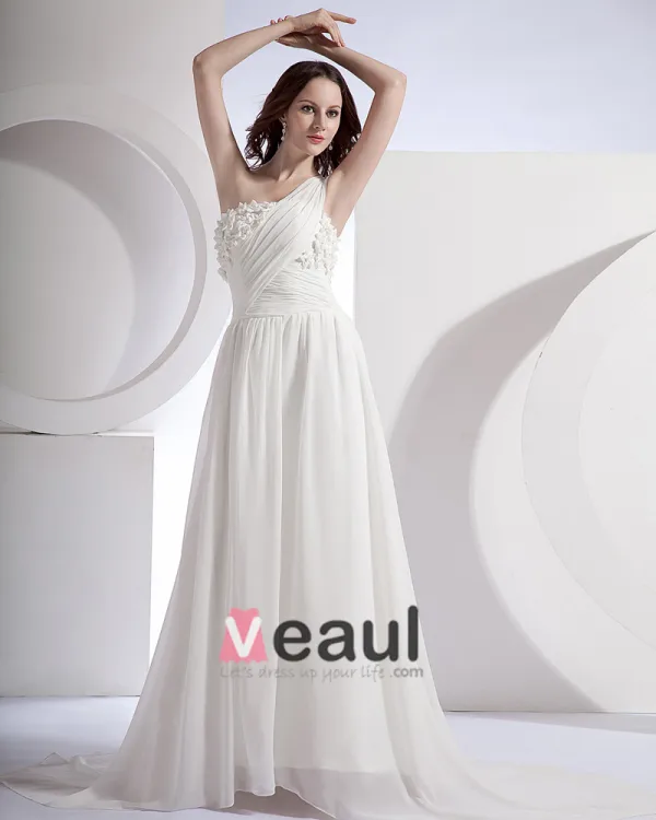 Mousseline De Soie Satin Perlage Un Balayage Gaine Nuptiale Robe De Mariée De Robe De L'epaule