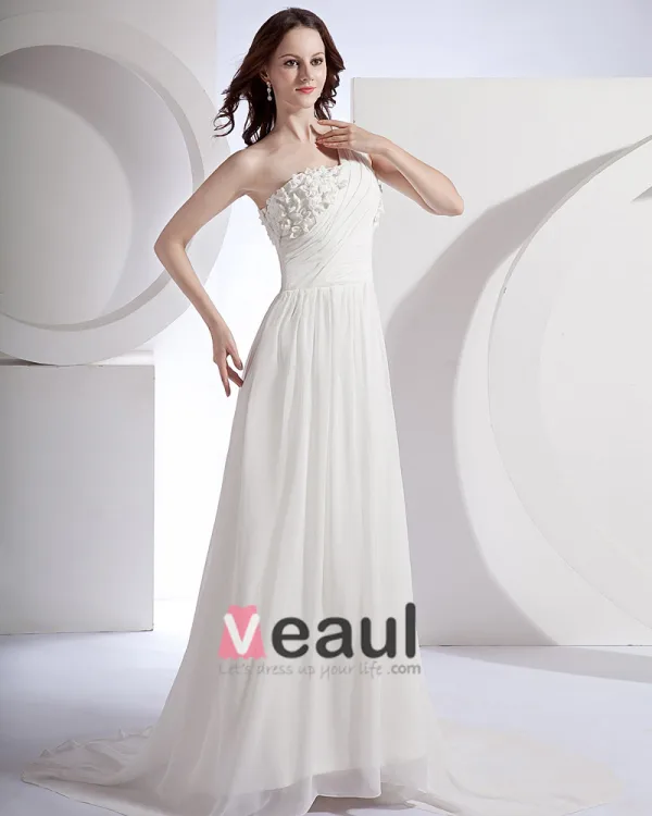 Mousseline De Soie Satin Perlage Un Balayage Gaine Nuptiale Robe De Mariée De Robe De L'epaule