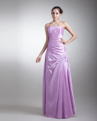 Taffeta Ruffle Sequins Strapless Floor Length Bridesmaid Dress