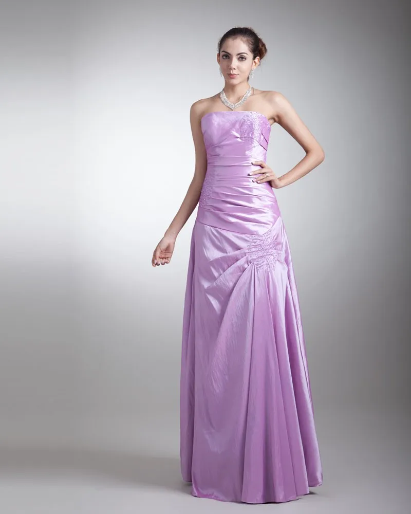 Taffeta Buste Paljetter Stroppelos Gulv Lengde Brudepikekjoler