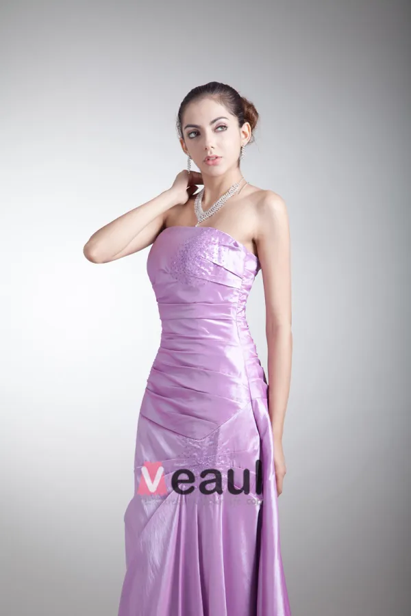 Taffetas Volants Etage Paillettes Robe De Demoiselle D'honneur De Longueur Sans Bretelles