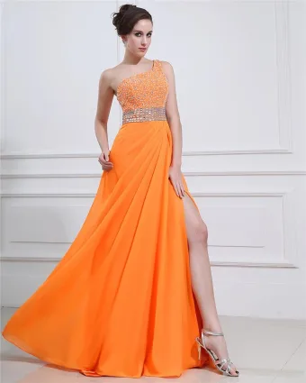 Chiffon Rüschen Applique Ein Schultergurt Bodenlangen Abendkleider