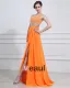 Chiffon Ruffle Applique Beading One Shoulder Floor Length Evening Dresses