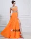 Chiffon Ruffle Applique Beading One Shoulder Floor Length Evening Dresses