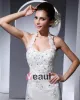 Halter Applique Beading Floor Length Organza Tulle Woman Mermaid Wedding Dress