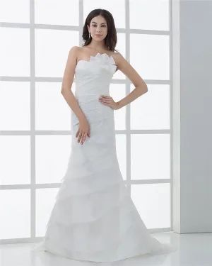 Satin Plisse Fleurs Cathedrale Train Robes De Mariée Sirène