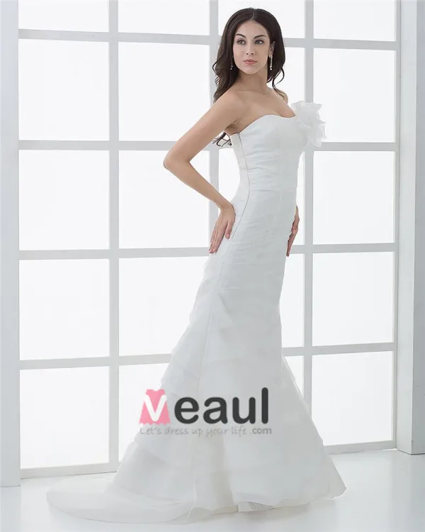 Satin Plisse Fleurs Cathedrale Train Robes De Mariée Sirène