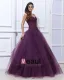 Ermelos Satin Garn Broderi Ruffles Applikasjon Kjaereste Gulv Lengde Ballkjoler