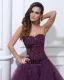 Ermelos Satin Garn Broderi Ruffles Applikasjon Kjaereste Gulv Lengde Ballkjoler