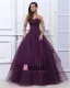 Ermelos Satin Garn Broderi Ruffles Applikasjon Kjaereste Gulv Lengde Ballkjoler