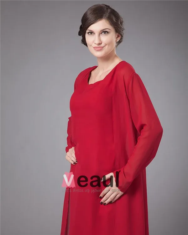 Chiffon Round Neck Ruffle Layered Tea Length Mothers of Bride Guests Dresses