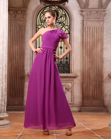 Moderne Chiffon En Skulder Gulv Lengde Brudepikekjoler