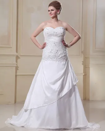 Satin Organza Ruffle Beading Sweetheart Court Plus Size Bridal Gown Wedding Dress