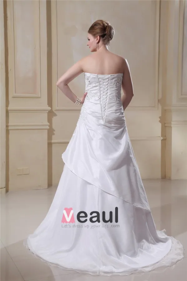 Satin Organza Ruffle Beading Sweetheart Court Plus Size Bridal Gown Wedding Dress