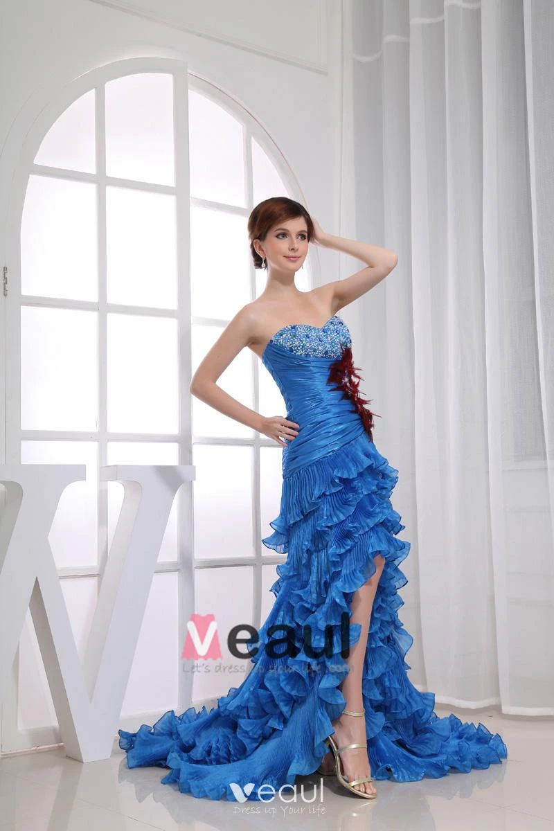 blue asymmetrical prom dress