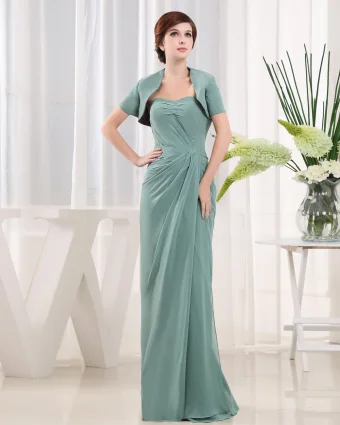 Sweetheart Short Sleeve Zipper Ruffle Floor Length Chiffon Mother Of The Bride Dress