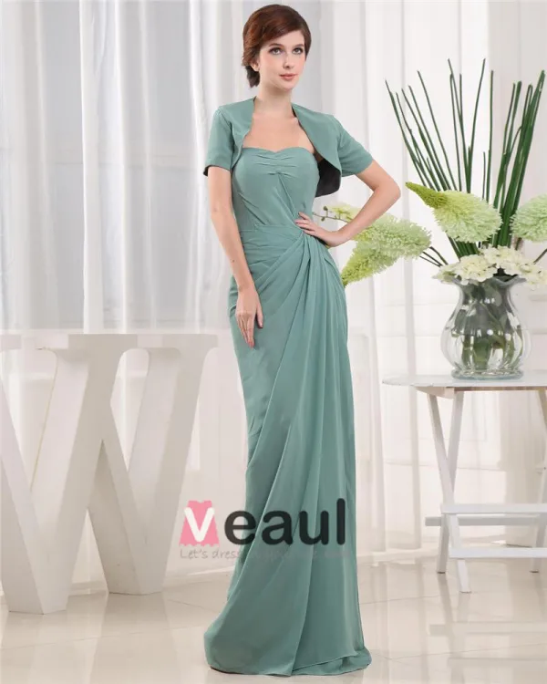 Sweetheart Short Sleeve Zipper Ruffle Floor Length Chiffon Mother of the Bride Dress