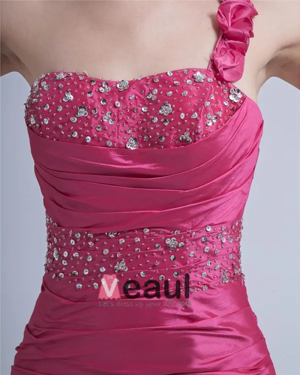 Taffeta One Shoulder Beaded Ruffle Knee-Length Cocktail Dresses