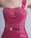 Taffeta One Shoulder Beaded Ruffle Knee-Length Cocktail Dresses