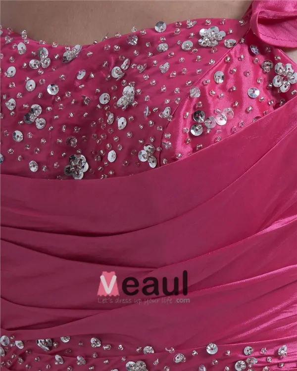 Taffeta One Shoulder Beaded Ruffle Knee-Length Cocktail Dresses