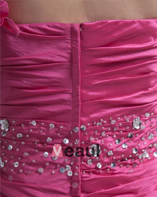 Taffeta One Shoulder Beaded Ruffle Knee-Length Cocktail Dresses