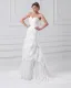 Taffeta Flower Applique Sequins Sweetheart Court Train Tiered Sheath Wedding Dress