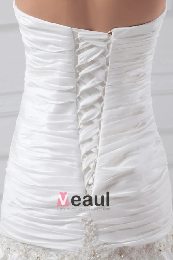 Taffeta Flower Applique Sequins Sweetheart Court Train Tiered Sheath Wedding Dress