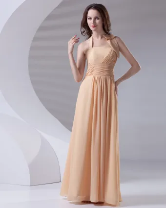 Fashion Ruffle Floor Length Halter Chiffon Bridesmaid Dress
