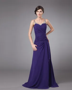 Chiffon Frynse Rund Hals Gulv Lengde Modre Av Bruden Gjester Kjoler